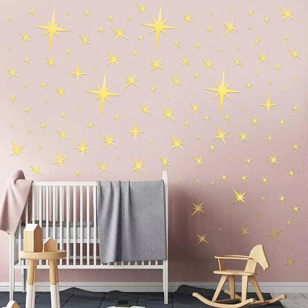 stickers muraux étoiles brillantes moderne 42 pièces adhésifs blanc jaune bleu