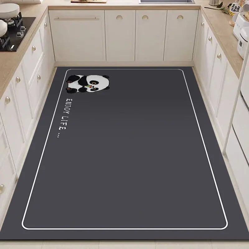 tapis cuisine gris foncé panda moderne décoratif antidérapant imperméable sol maison intérieur