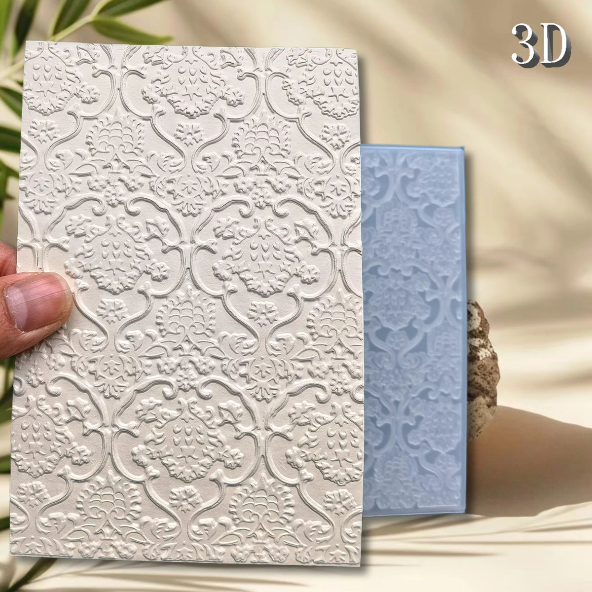 dossiers relief 3d floral vert blanc marron gris vintage scrapbooking embossé materiau pp