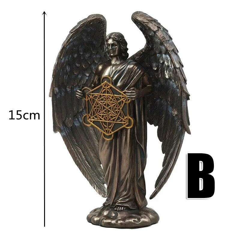 statue ange patinée résine ailes épée serpent géométrique décoration extérieure bronzé religieuse