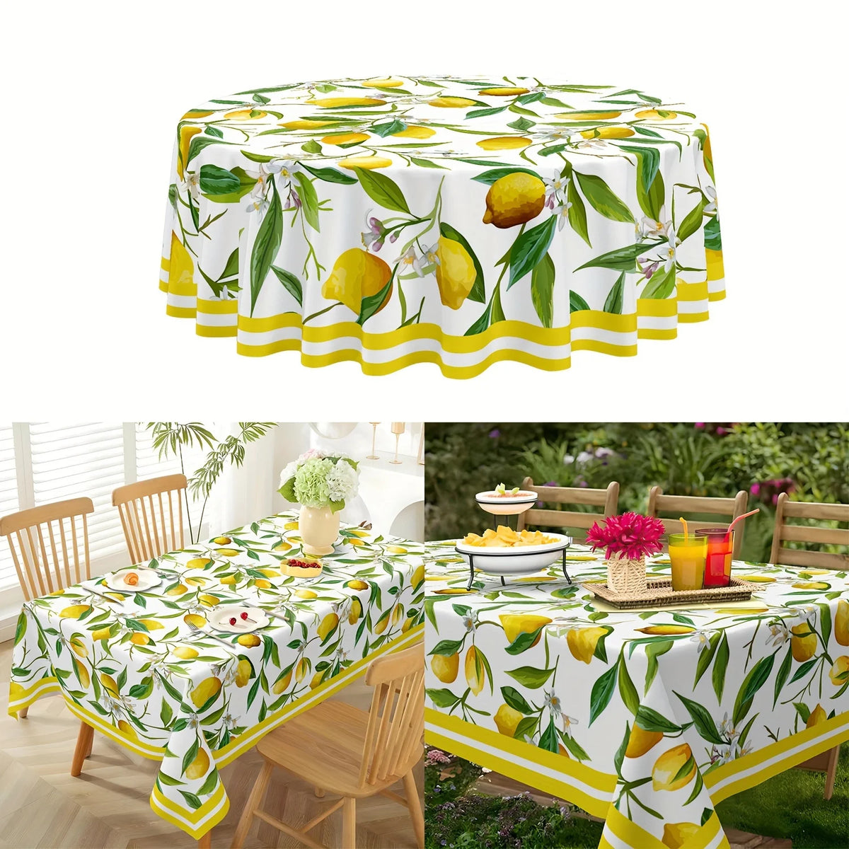 nappe rectangulaire moderne jaune citron feuilles décoration table fête polyester