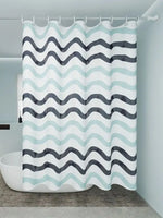 rideau douche moderne éva blanc bleu gris motif rayures ondulées opacité ourlet standard respectueux
