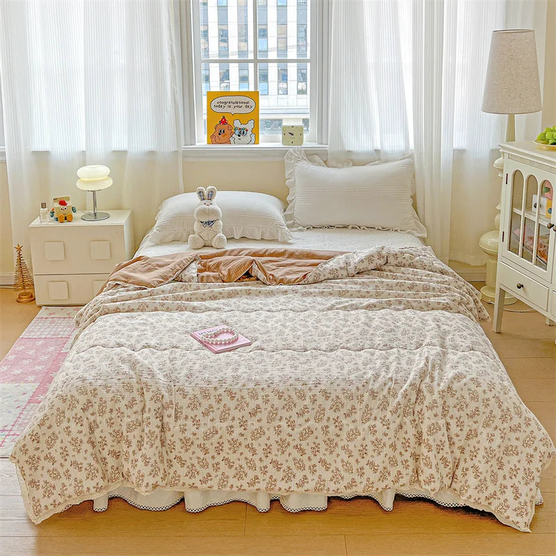 couette d'été imprimée floral vintage polyestère douce maison laver machine