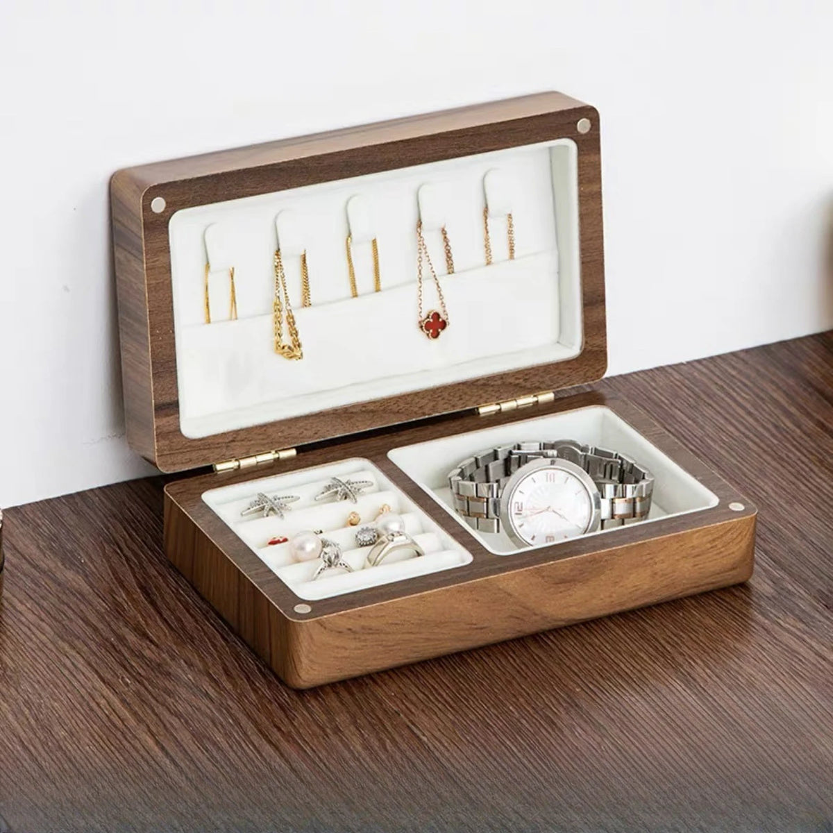 boîte bijoux bois naturel moderne aimants plaque bracelet rangement minimaliste