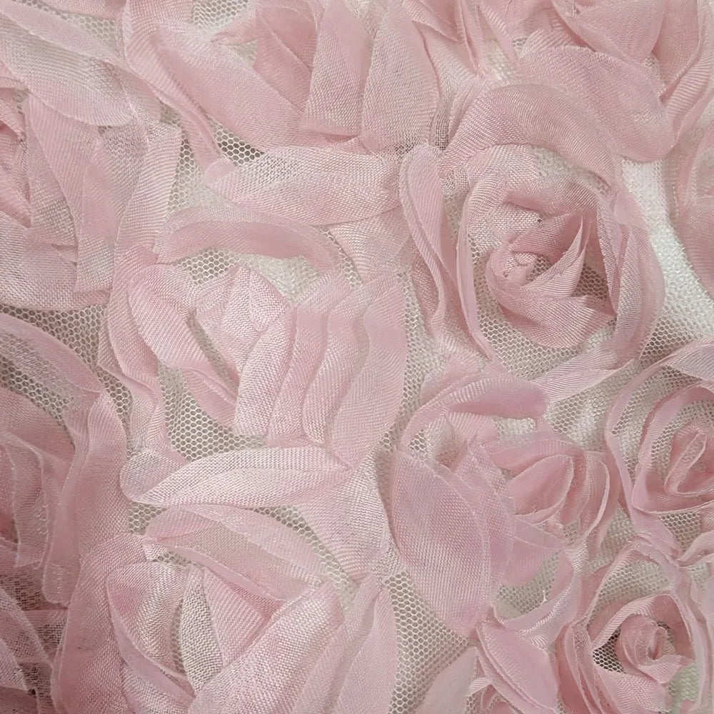 ruban forme roses tissu semi transparent polyester décoration robe mariée occasionnelle romantique blanc roseclair