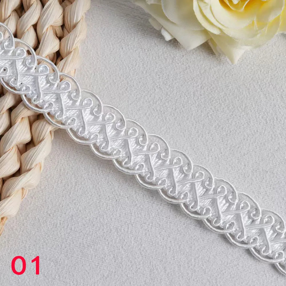 ruban decoratif dentelle 12 metres largeur 1,7cm rouge bleu marine marron rose clair blanc