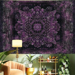tapisserie murale mandala floral violette boho chic salon chambre décoration polyester moderne