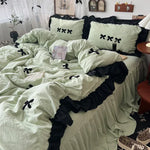 ensemble literie housse couverture taies nœuds noirs volants blancs filles doux