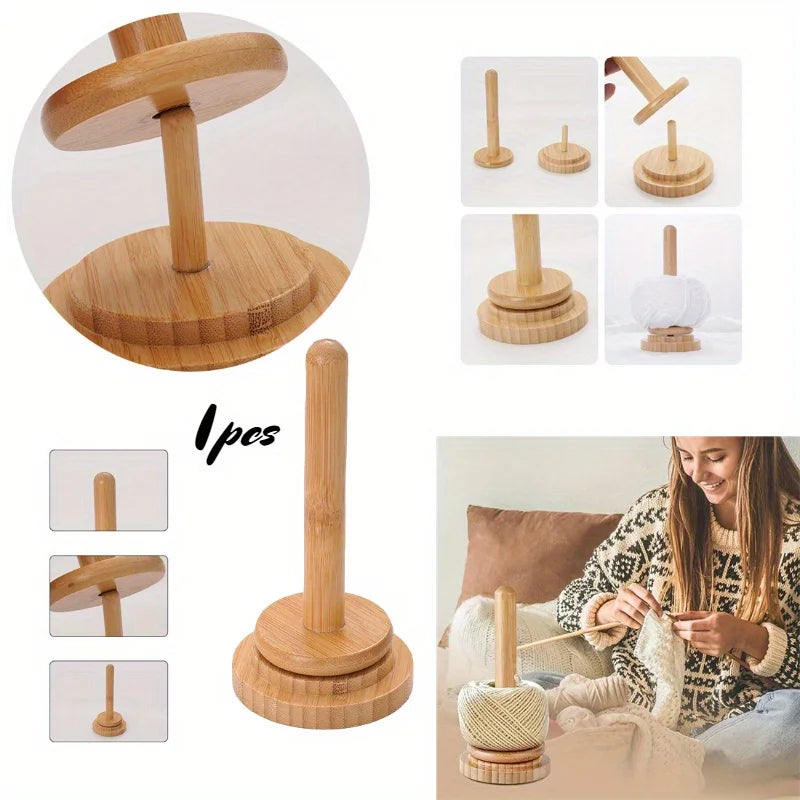 support fil laine rustique naturel beige decoupe horizontale enrouleur pelotes laine tricotage DIY multifonctionnel