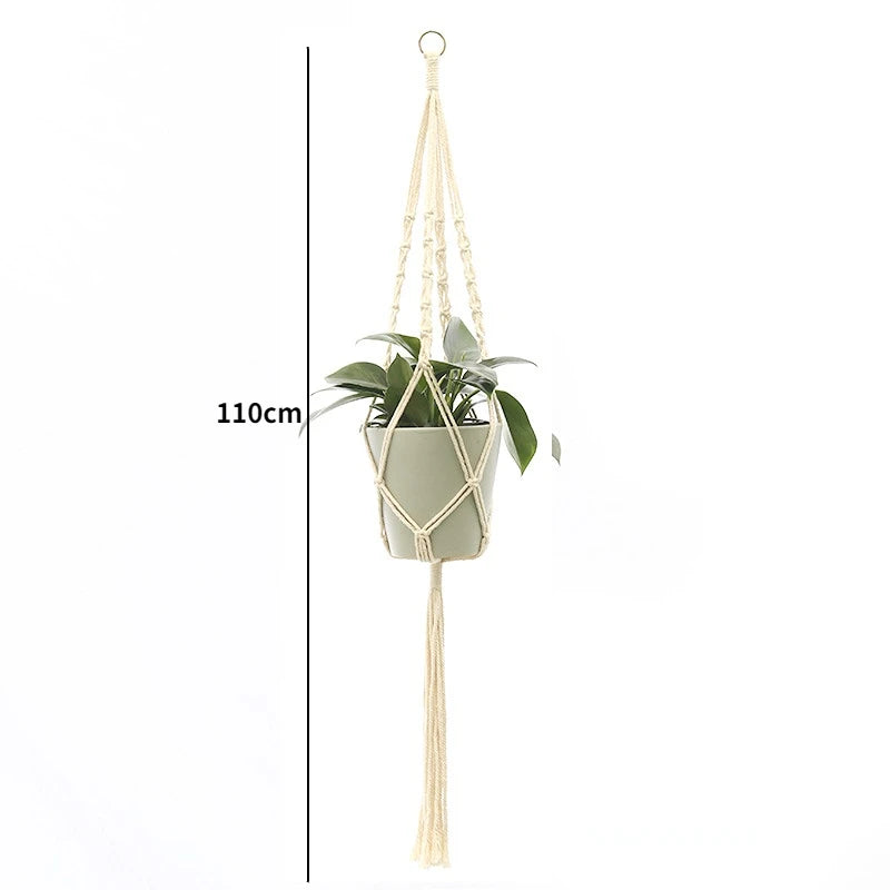 support plante suspendue macramé fibre végétale blanc boho artisanal anneaux pot plante verte