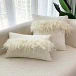 coussin décoratif carré velours pompon plumes patchwork moderne intérieur salon chambre taille 45x45cm