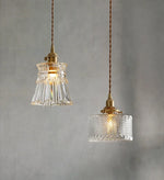 lampe suspendue verre texturé transparent doré vintage chambre salon