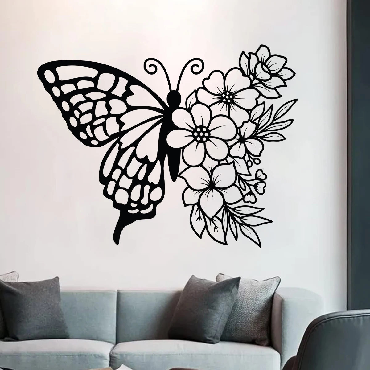 autocollant mural papillon fleur noir minimaliste chambre enfant décoration intérieure stickers adhésifs