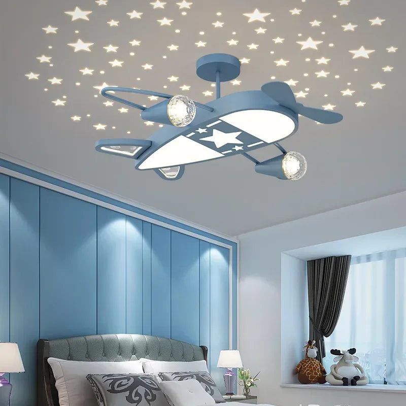 lampe moderne enfant rose bleu étoiles avion blanc fixations invisibles aménagement chambre bébé
