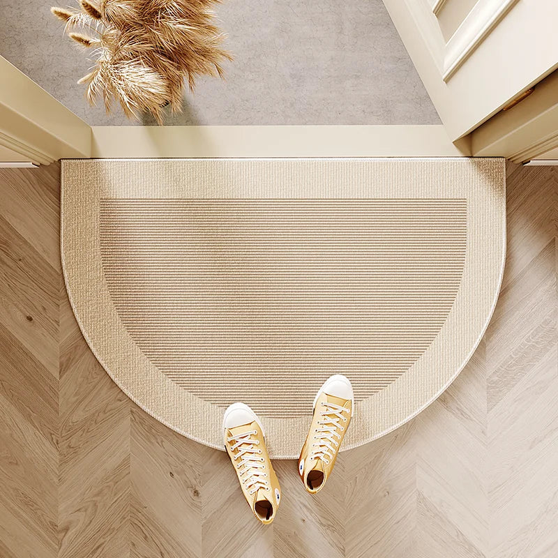 tapis demi circulaire moderne rayures horizontales résistant l'usure antidérapant porte entrée couleur beige clair
