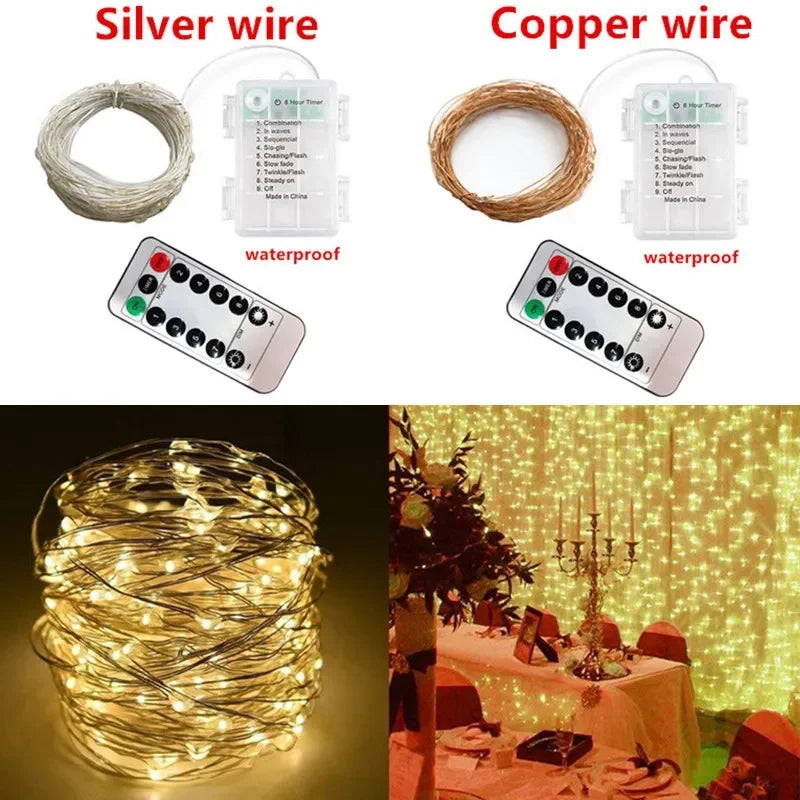 guirlande lumineuse or argent bleu led clips moderne télécommande autonomes