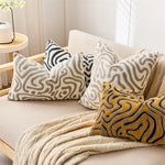 lot deux housses coussin chenille motif abstrait moderne canapé salon décoratif