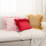 coussin décoratif carré velours pompon plumes patchwork moderne intérieur salon chambre taille 45x45cm
