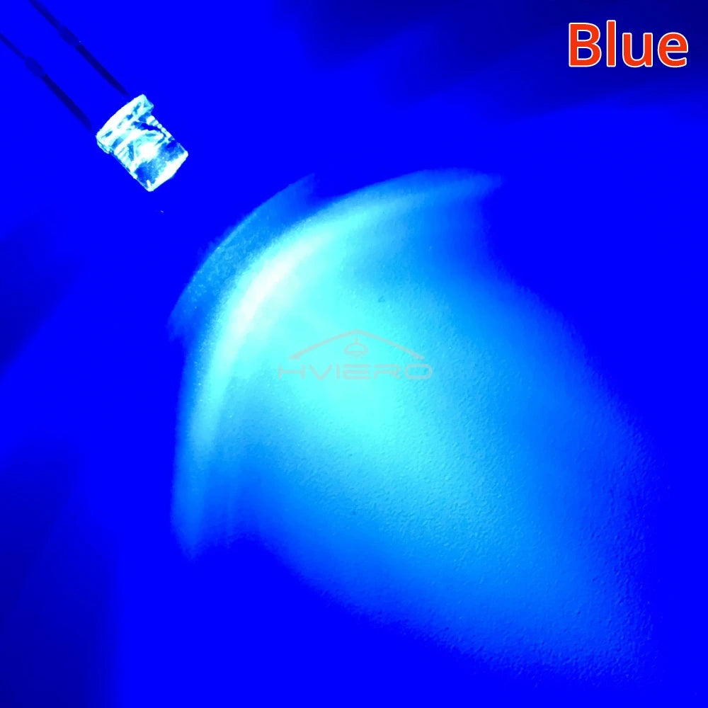 Diodes LED transparentes plat 3mm bleu vert rouge blanc chaud jaune blanc rose violet