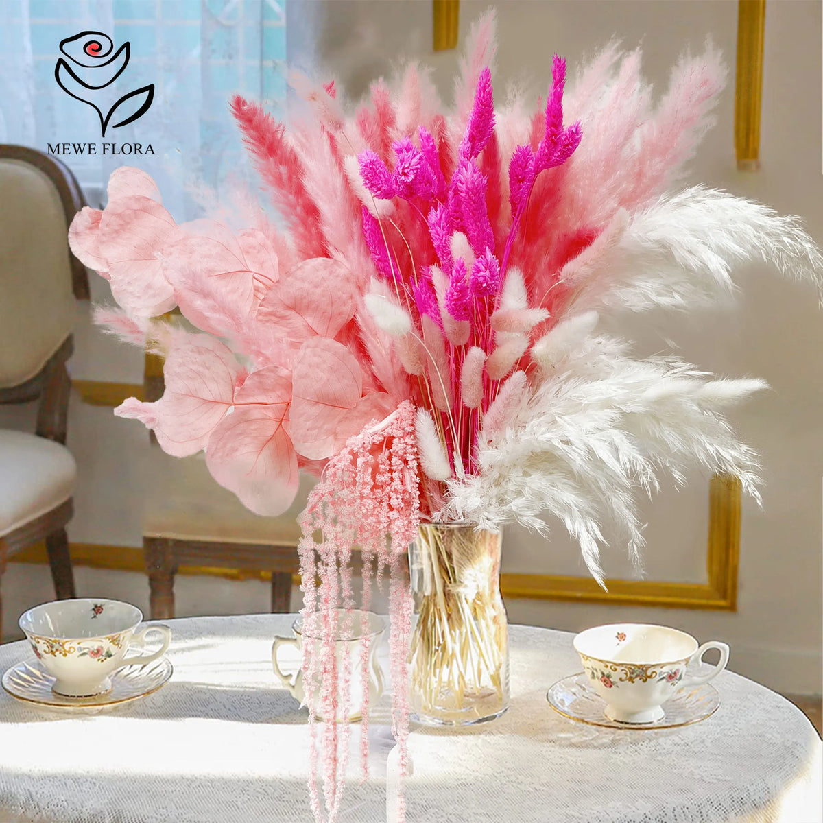 décoration intérieure bouquets fleurs séchées naturelles rose romantique anniversaire mariage