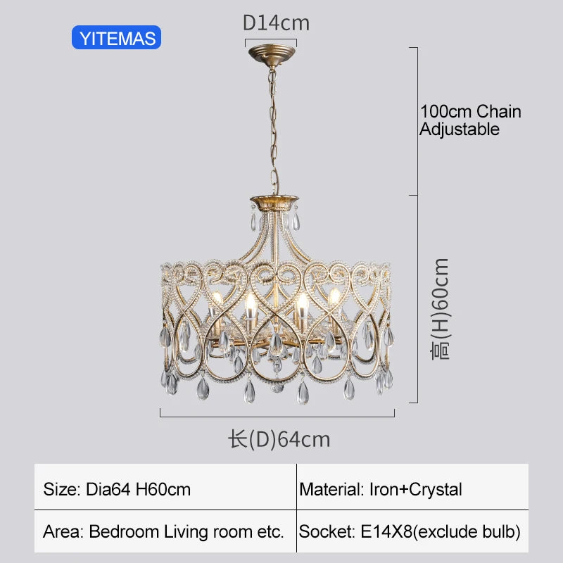lustre cristal doré filigrane classique lumières suspension chaines e14
