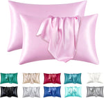 lot protège oreiller noir satin brillant cheveux peau lit moderne