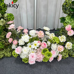 Arche décorative moderne fleurs artificielles vert rose blancextérieur maison événement