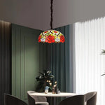 lampe suspendue tiffany multicolore art nouveau vintage motifs floraux chaîne métallique