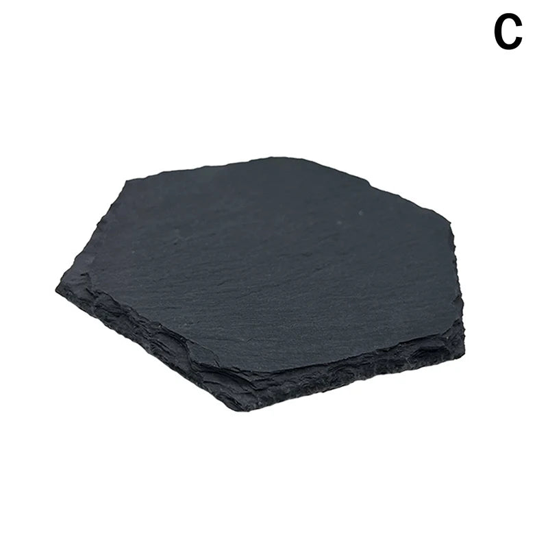 coasters noirs naturels résistants chaleur minimaliste hexagonaux carrés cœur ronds