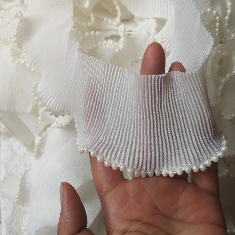ruban blanc dentelle fleurs 6cm large semi transparent festif couture décoration robe