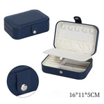 boîte bijoux multifonctionnelle simili cuir bleu marine moderne miroir portable pratique anneaux bracelets boucles