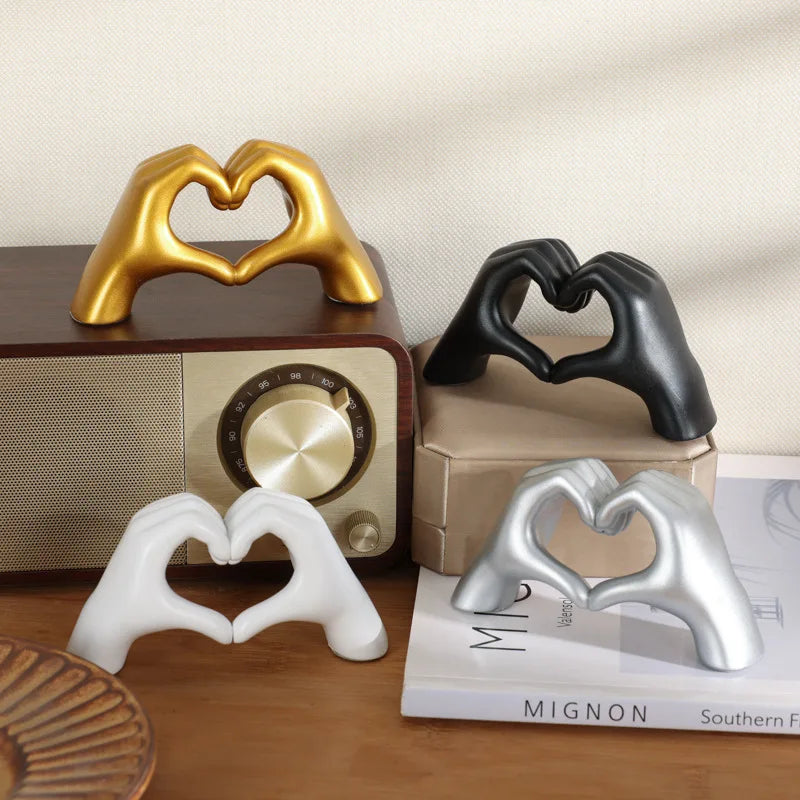 figurines decoratives mains coeur noir or argenté moderne minimaliste sans electricite chambre salon