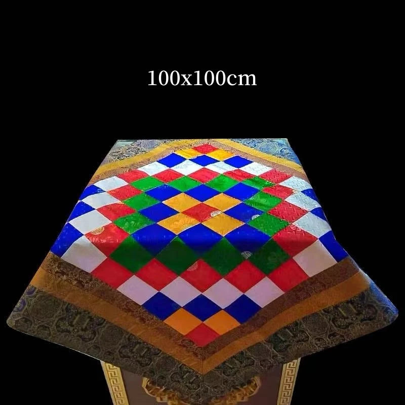 tapis traditionnel brodé patchwork géométrique couleurs vives élégant table manger
