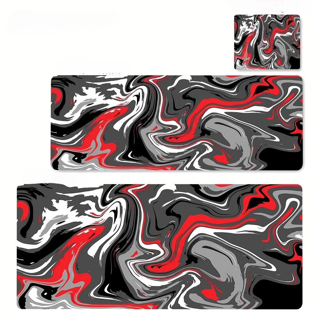 grand tapis gamer cuir noir blanc motif marbré moderne abstrait