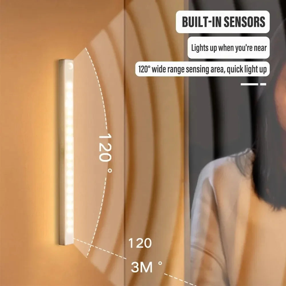 lampe led veilleuse détecteur mouvement blanc blanc chaud adhésif 3m moderne minimaliste chambre cuisine