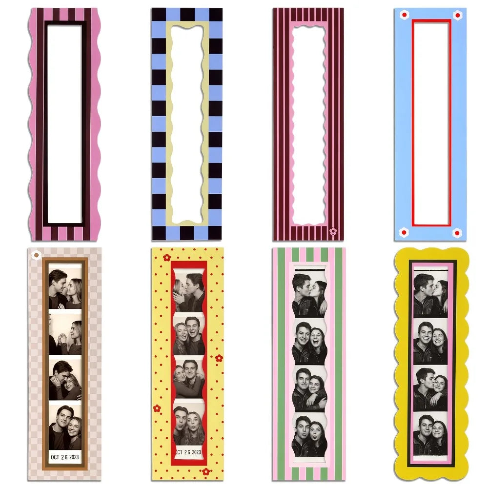 cadres photo magnétiques multicolores rayés vintage réfrigérateur set photos imprimées opaques rectangles vertical