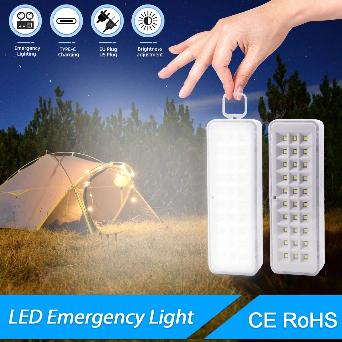 lampe led urgence rechargeable modes blanc gris moderne portable campingextérieur