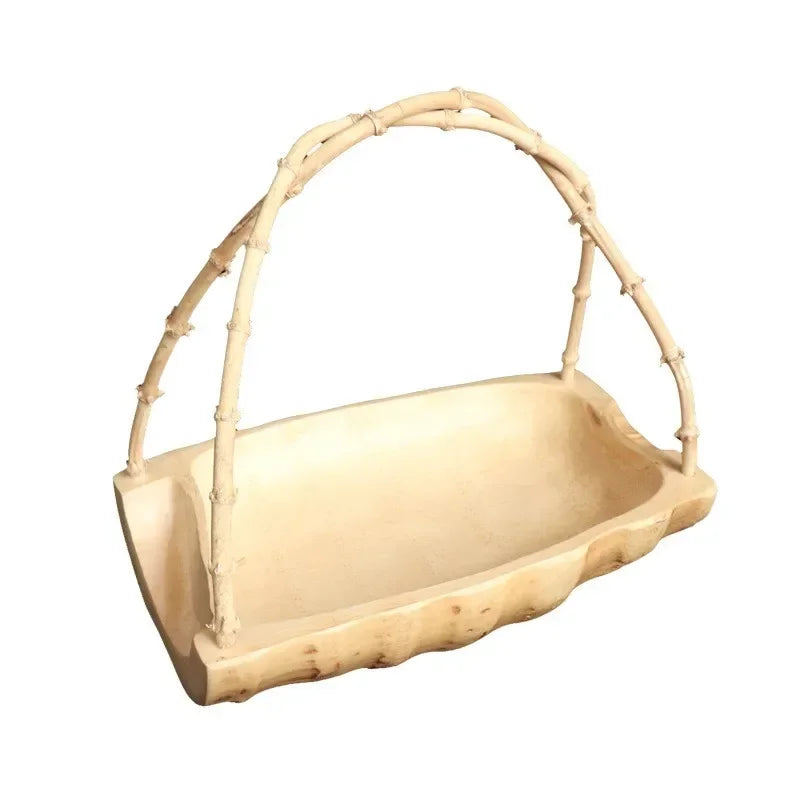 panier decoratif japonais bois texturé plateau rangement vert beige rustic champetre asiatique