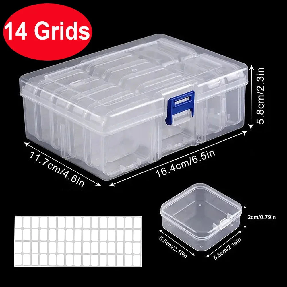 boîte rangement transparente moderne 12 compartiments pratique poignée bleue almacenamiento materiales artesanales