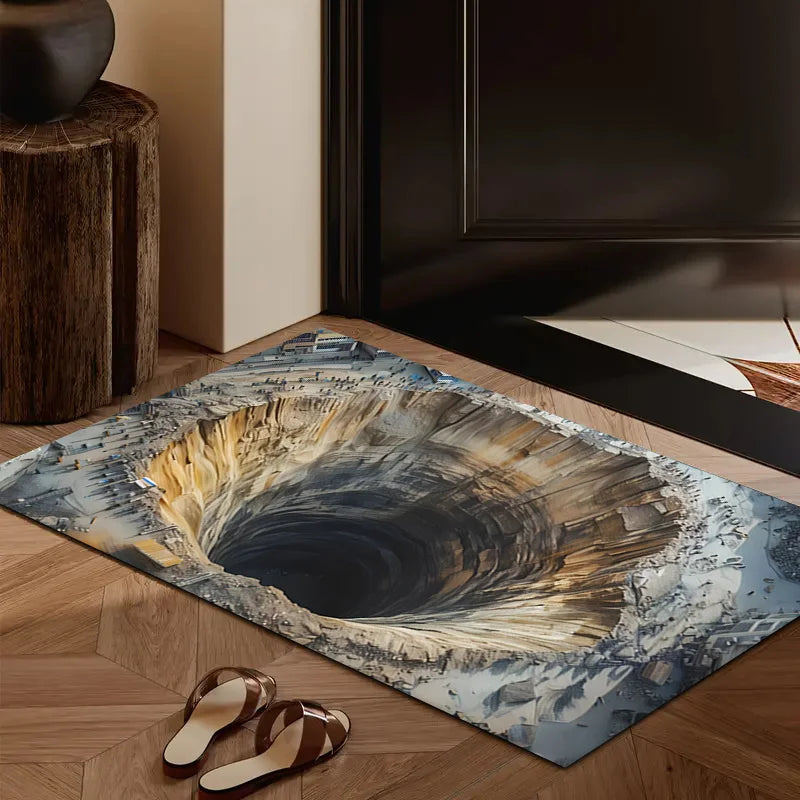 tapis d'entrée moderne 3d abyss bleu beige noir antidérapant polyester extérieurintérieur