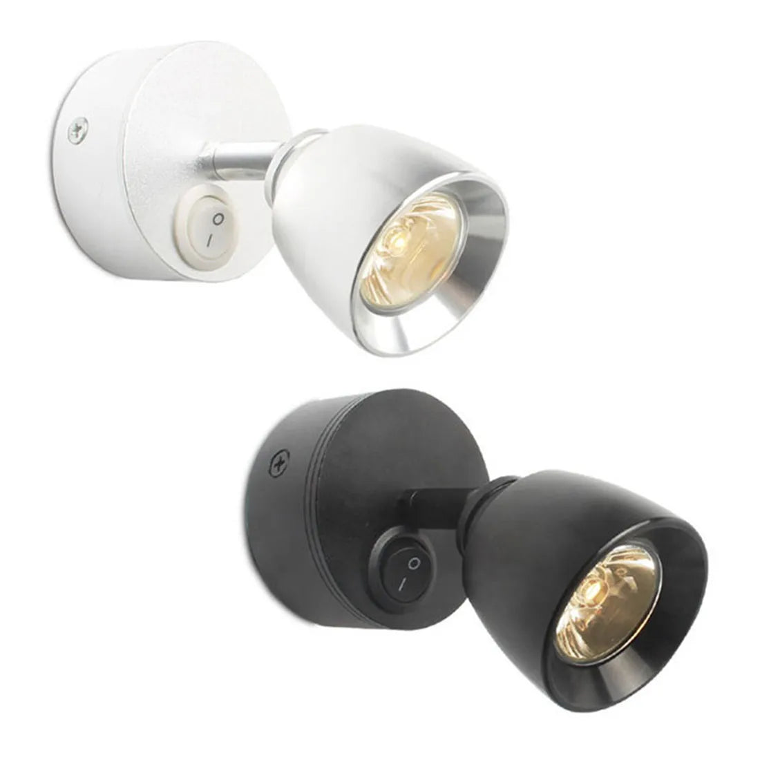 Spot mural moderne LED 12V blanc noir interrupteur rotatif 3000K 4000K 6000K