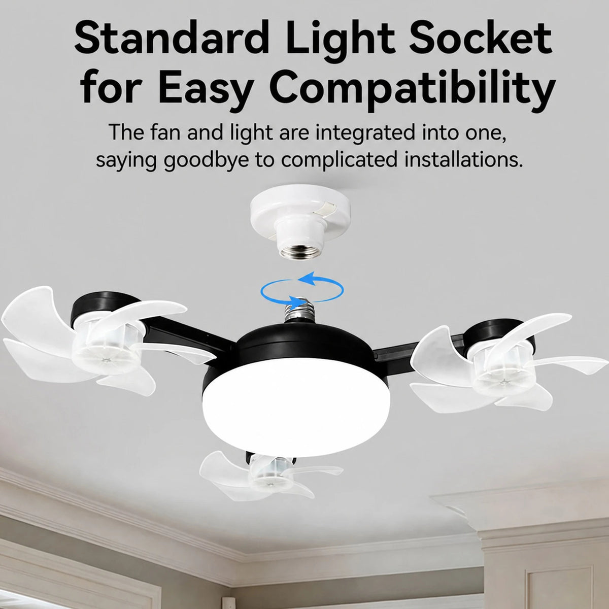 ventilateur lampe led 249 lumens vitesses télécommande moderne ailes translucides noir blanc