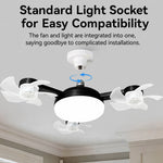 ventilateur lampe led 249 lumens vitesses télécommande moderne ailes translucides noir blanc