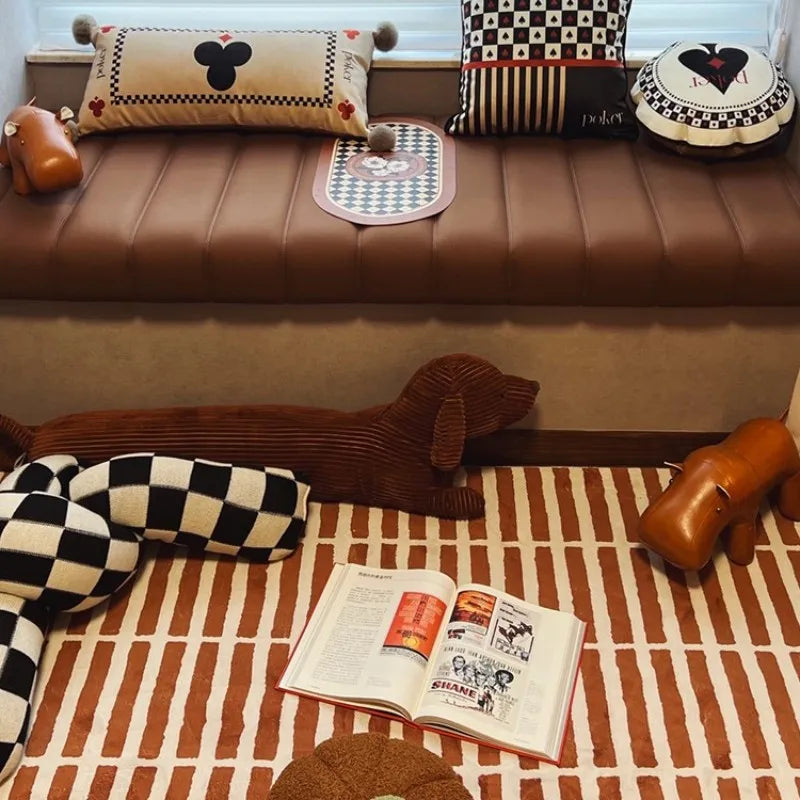 tapis rayé marron blanc anti salissure antidérapant moderne maison camping voyage