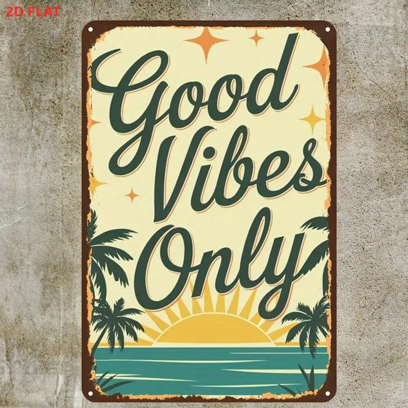 panneau decoratif metal plage palmiers couchersoleil good vibes retro vintage illustrations motifs vieux themedecoration