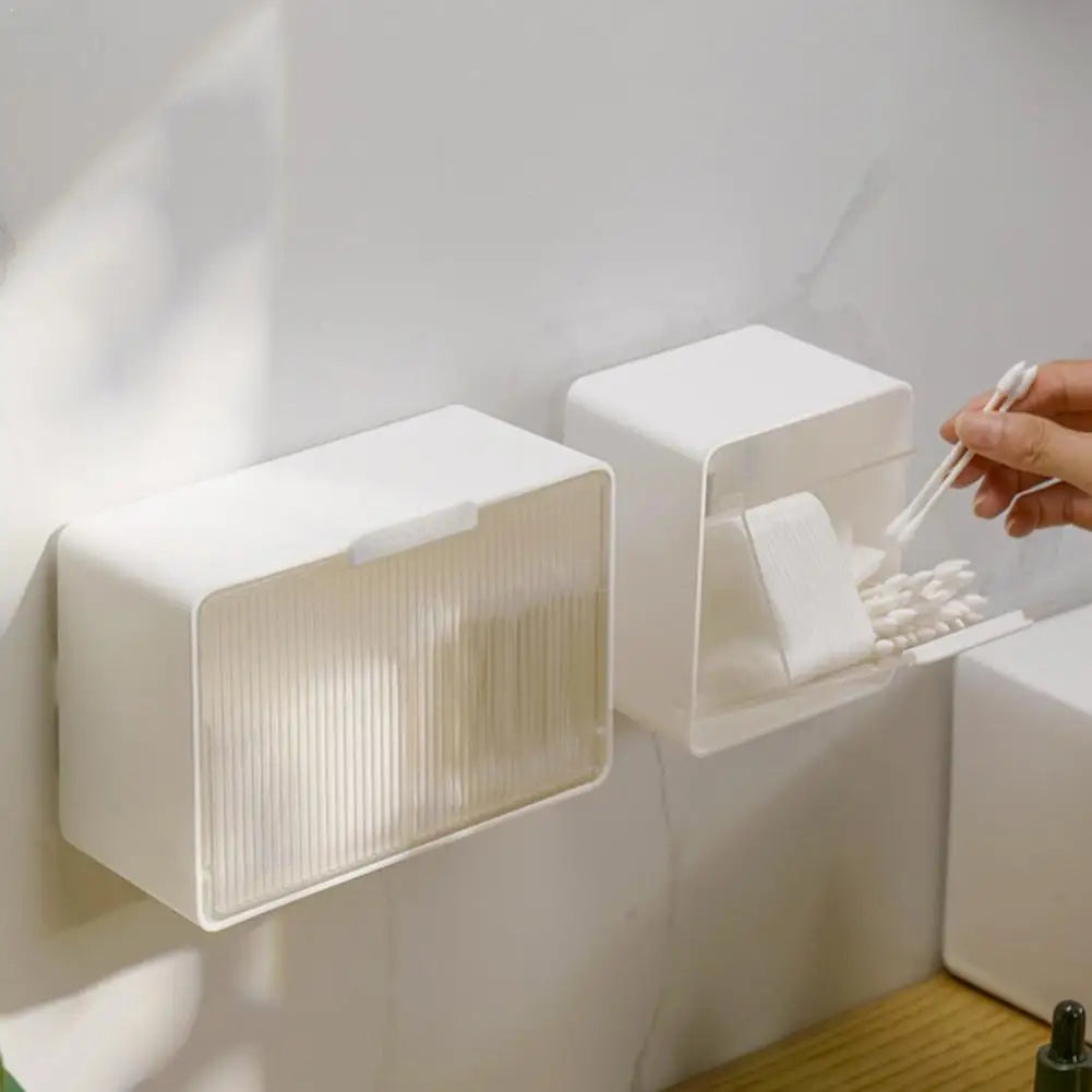 boîte rangement murale transparente blanche adhésive coton tiges réutilisable moderne salle bain organisateur plastique
