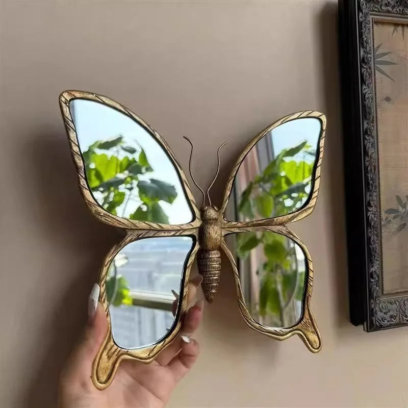 miroir papillon doré libellule artisanal crochet dentelé décoration murale decor espejo