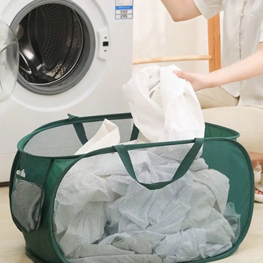 panier linge pliable imperméable polyamide gris noir maille moderne poignées poches capacitaire salle bain