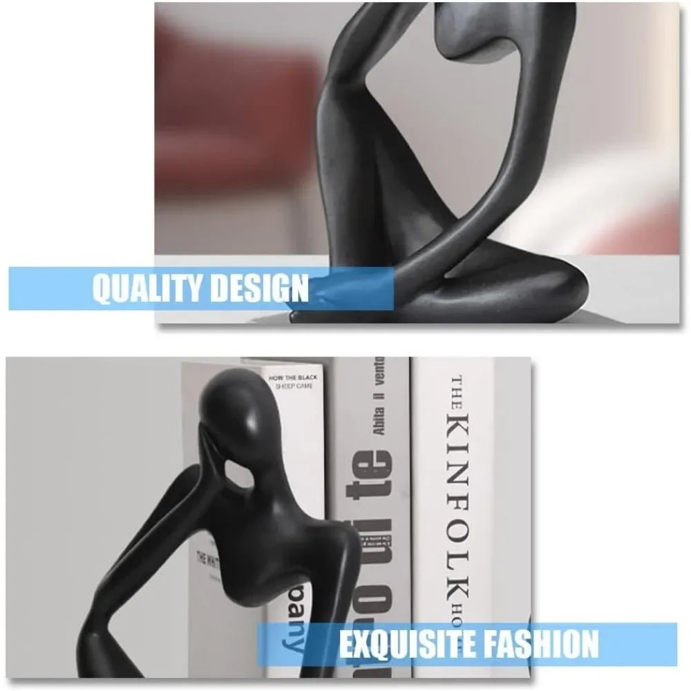 statue décorative moderne figure humaine assise couleur or noir beige.texture granuleuse surface lisseintérieur moderne