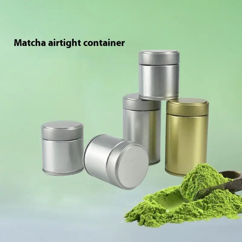 boîtes hermétiques thé matcha argent doré lisses modernes poudre thé portable rangement épices cuisine